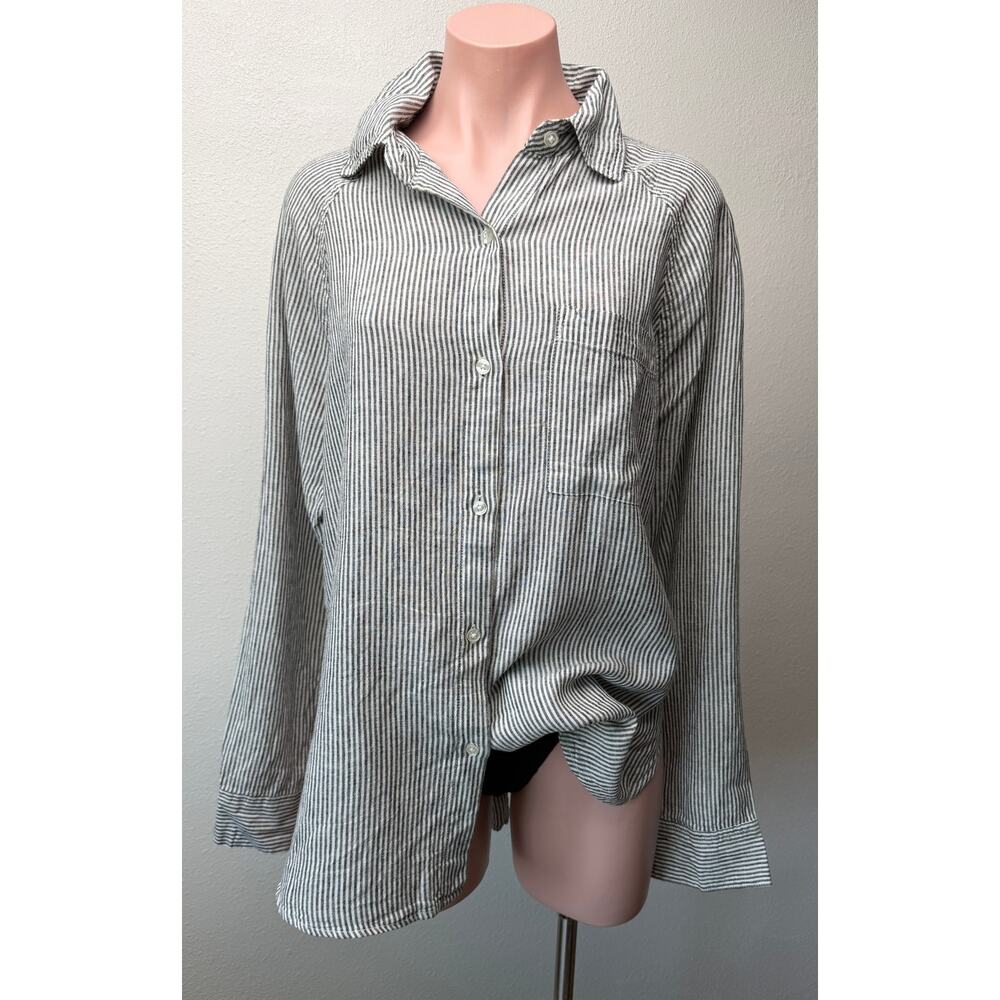 Z Supply The Perfect Line Stripe Linen Shirt Womens M